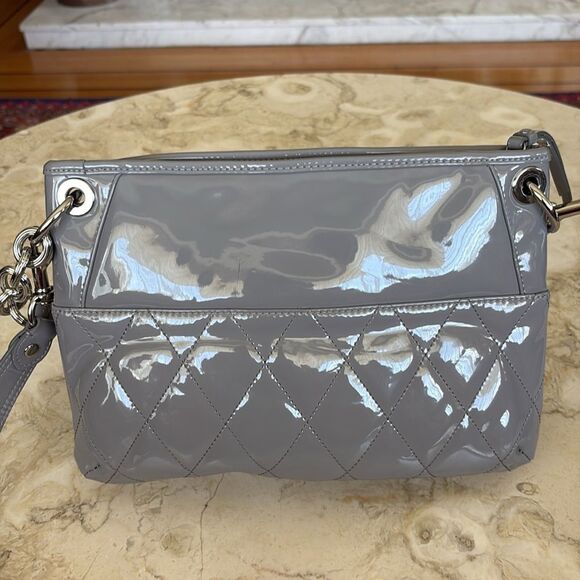 Coach Poppy Liquid Gloss Convertible Crossbody Bag Light Grey Patent Leather - Picture 8 of 16